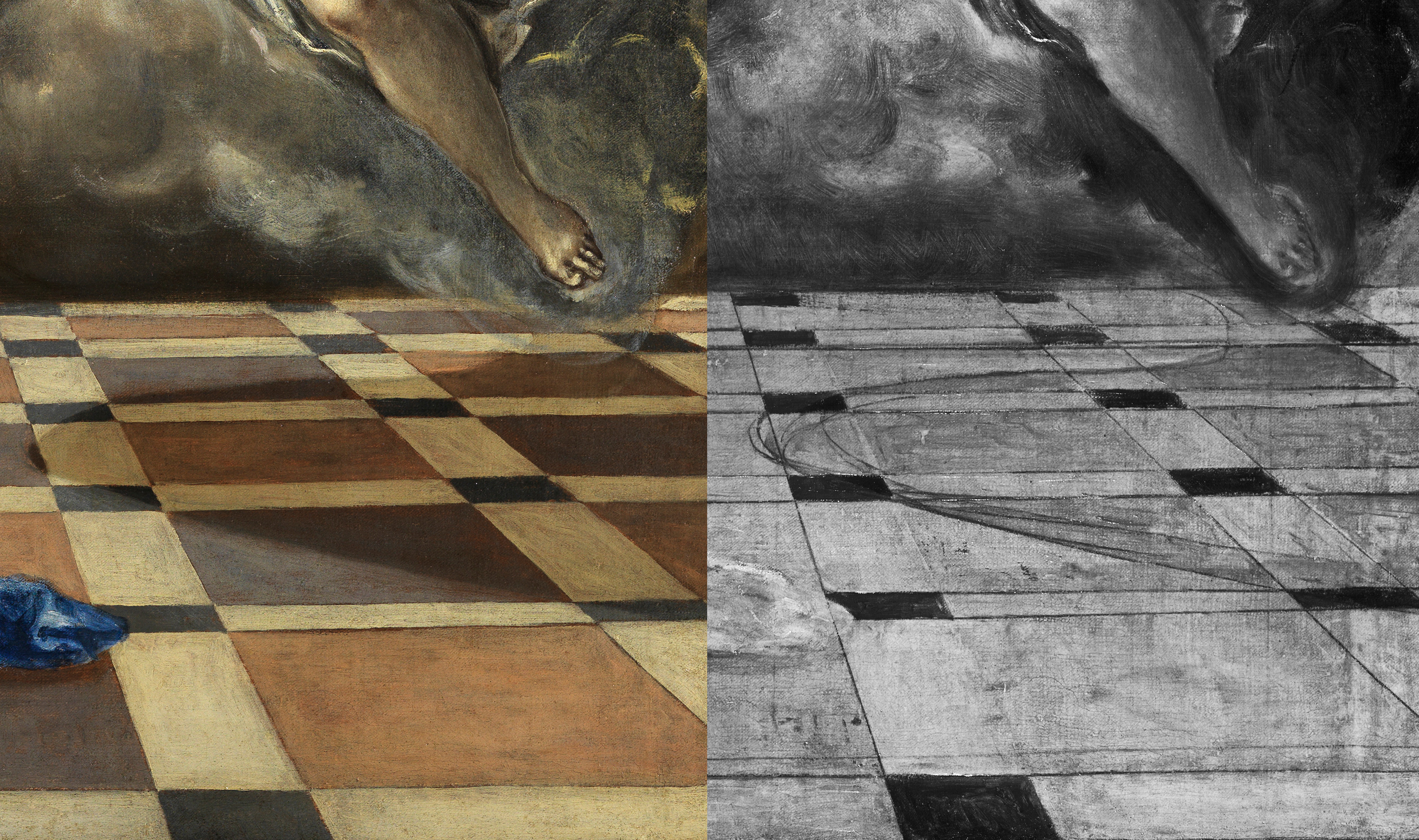 Comparative detail with the infrared image of the painting "The Annunciation" c.1576, by El Greco