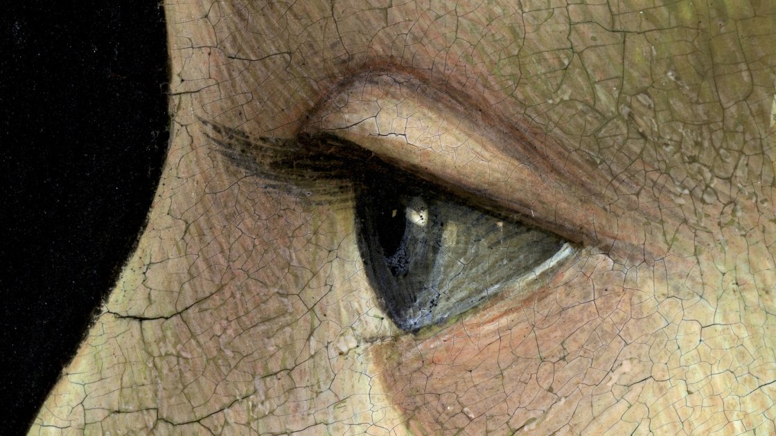 Detalle de la técnica pictórica de la obra "Retrato de Giovanna Tornabuoni", de Ghirlandaio