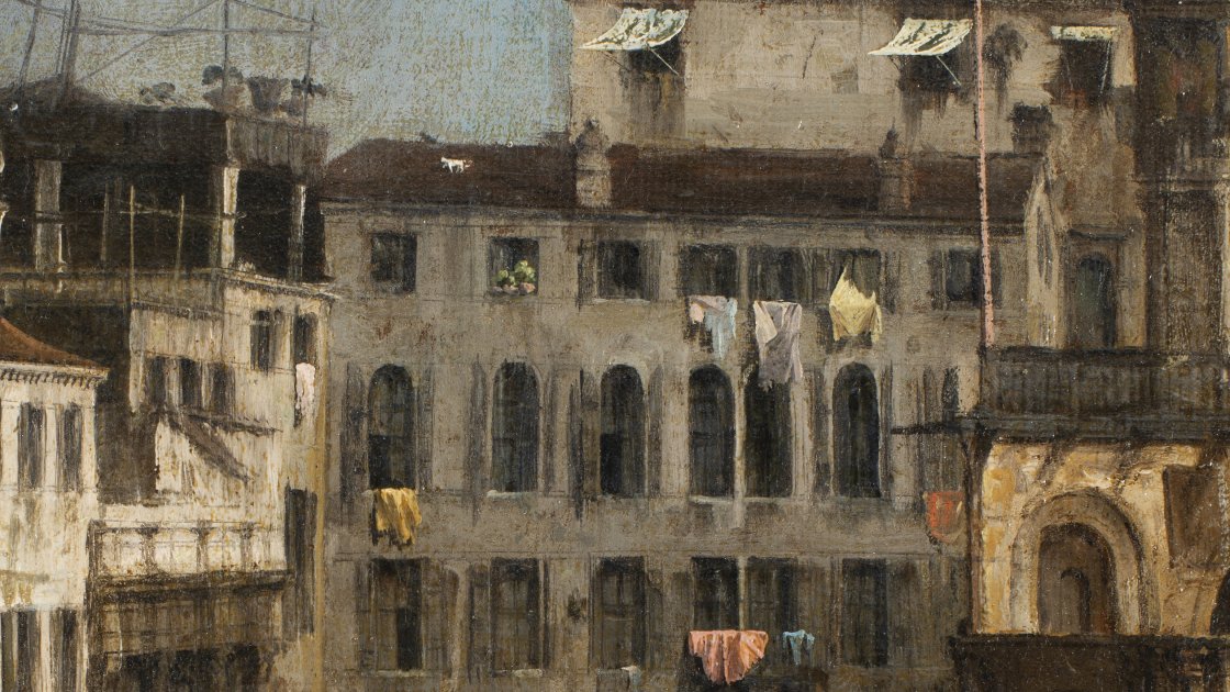 Detalle de la imagen visible de la zona de los edificios de “La plaza de San Marcos en Venecia”, de Canaletto 