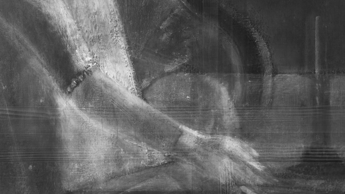 Detalle de la radiografía de la figura femenina de la obra de Balthus, “La partida de naipes”, 1948- 1950