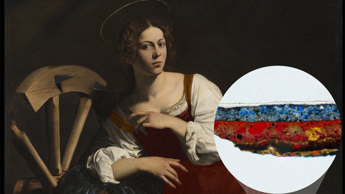 Detalle de las micromuestras del estudio de los materiales de la obra de "Santa Catalina de Alejandría" de Caravaggio