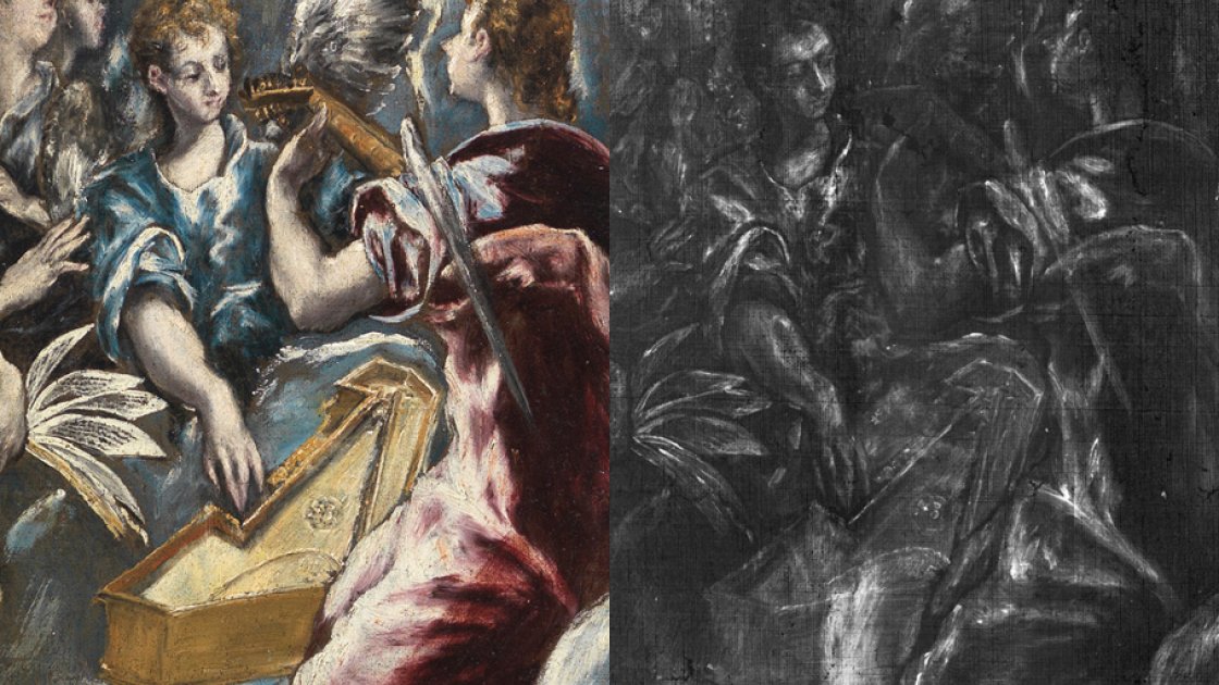 Detalle comparativo con la radiografía de la obra La Anunciación, 1596-1600, de El Greco 