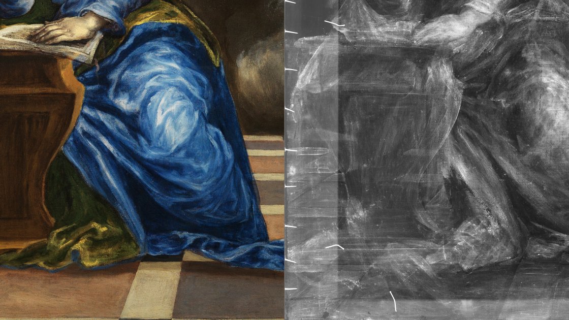 Detalle comparativo con la radiografía de la obra “La Anunciación” c.1576, de El Greco