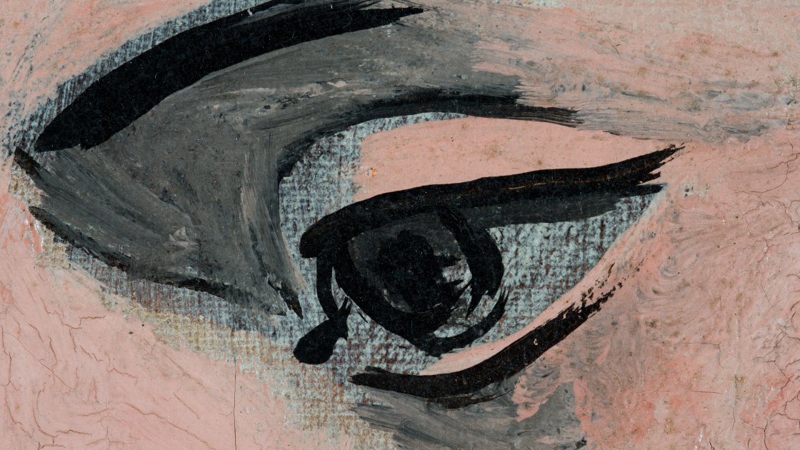 Detalle de macrofotografía de la obra Arlequín con espejo, de Picasso