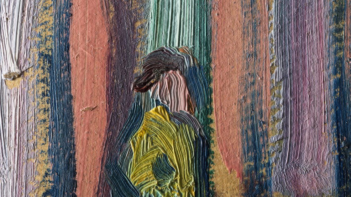Detail in raking light image of Kandinsky's "Murnau. Top the of Johannisstrasse"