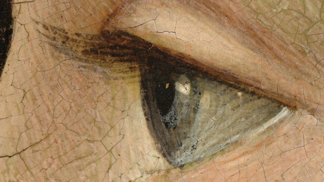  Detail in macrophotography of Ghirlandaio's painting "Portrait of Giovanna Tornabuoni"