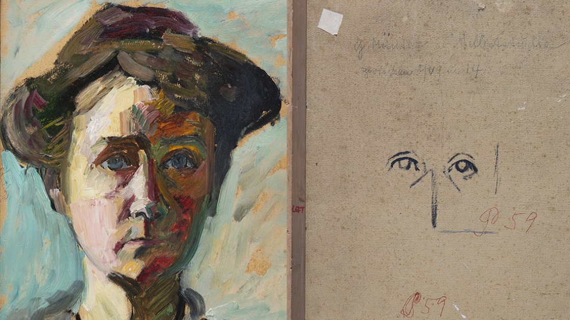 Comparativa del anverso y reverso de la obra “Autorretrato", de Münter