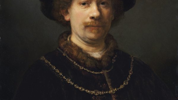 Rembrandt. Autorretrato con gorra y dos cadenas, hacia 1642-1643