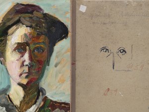 Design on the back and front of the painting "Self-Portrait" by Münter