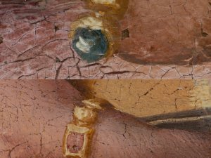 Detail of the gold applications in Pier Francesco Foschi's painting “Portrait of a Lady” Detail of the gold applications in Pier Francesco Foschi's painting “Portrait of a Lady”