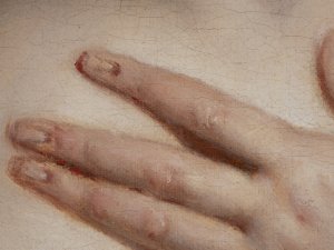 Detail of the contours of the skin tones in the painting “Venus and Cupid” Detail of the contours of the skin tones in the painting “Venus and Cupid”
