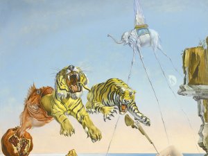 Un segundo antes del despertar de un sueño provocado por el vuelo de una abeja alrededor de una granada. Salvador Dalí Un segundo antes del despertar de un sueño provocado por el vuelo de una abeja alrededor de una granada. Salvador Dalí
