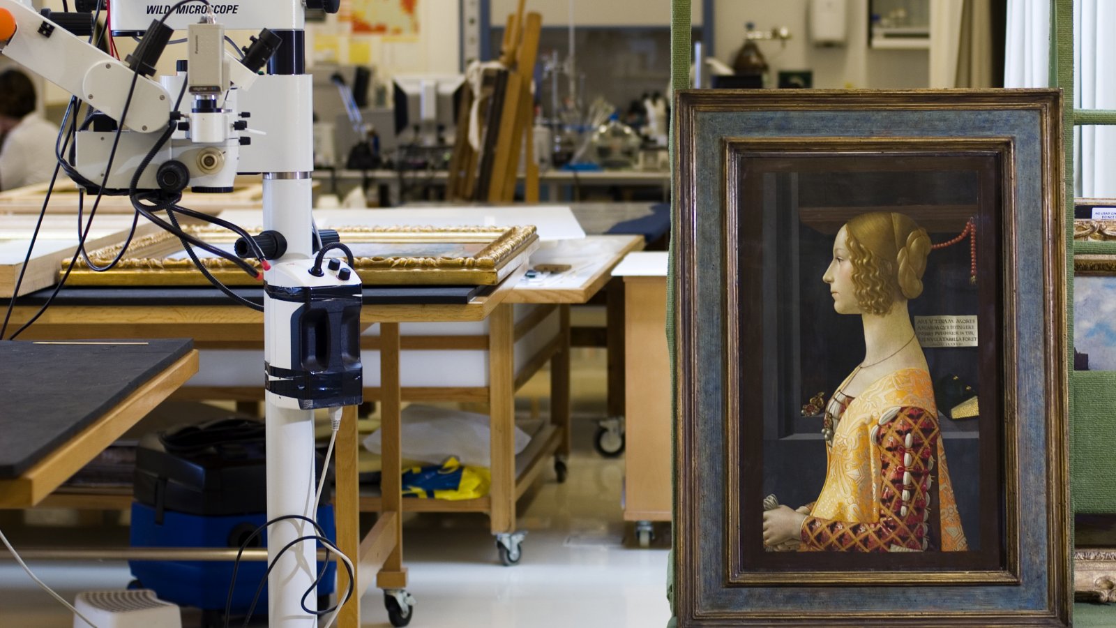 Ghirlandaio's masterpiece "Portrait of Giovanna Tornabuoni", in the restoration workshop