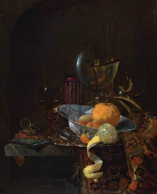 Willem Kalf. Bodegón con porcelana y copa nautilo