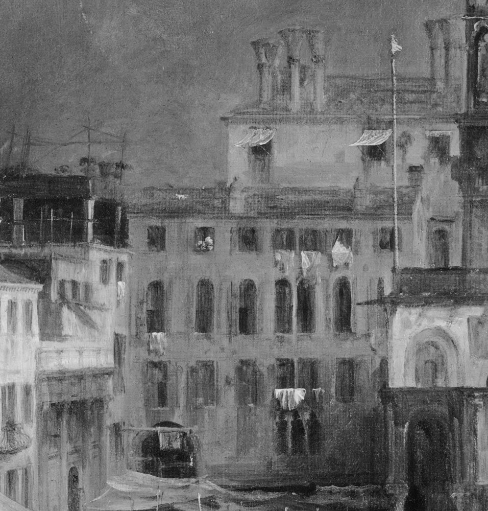 Detalle de la imagen infrarroja de la zona de los edificios de “La plaza de San Marcos en Venecia”, de Canaletto