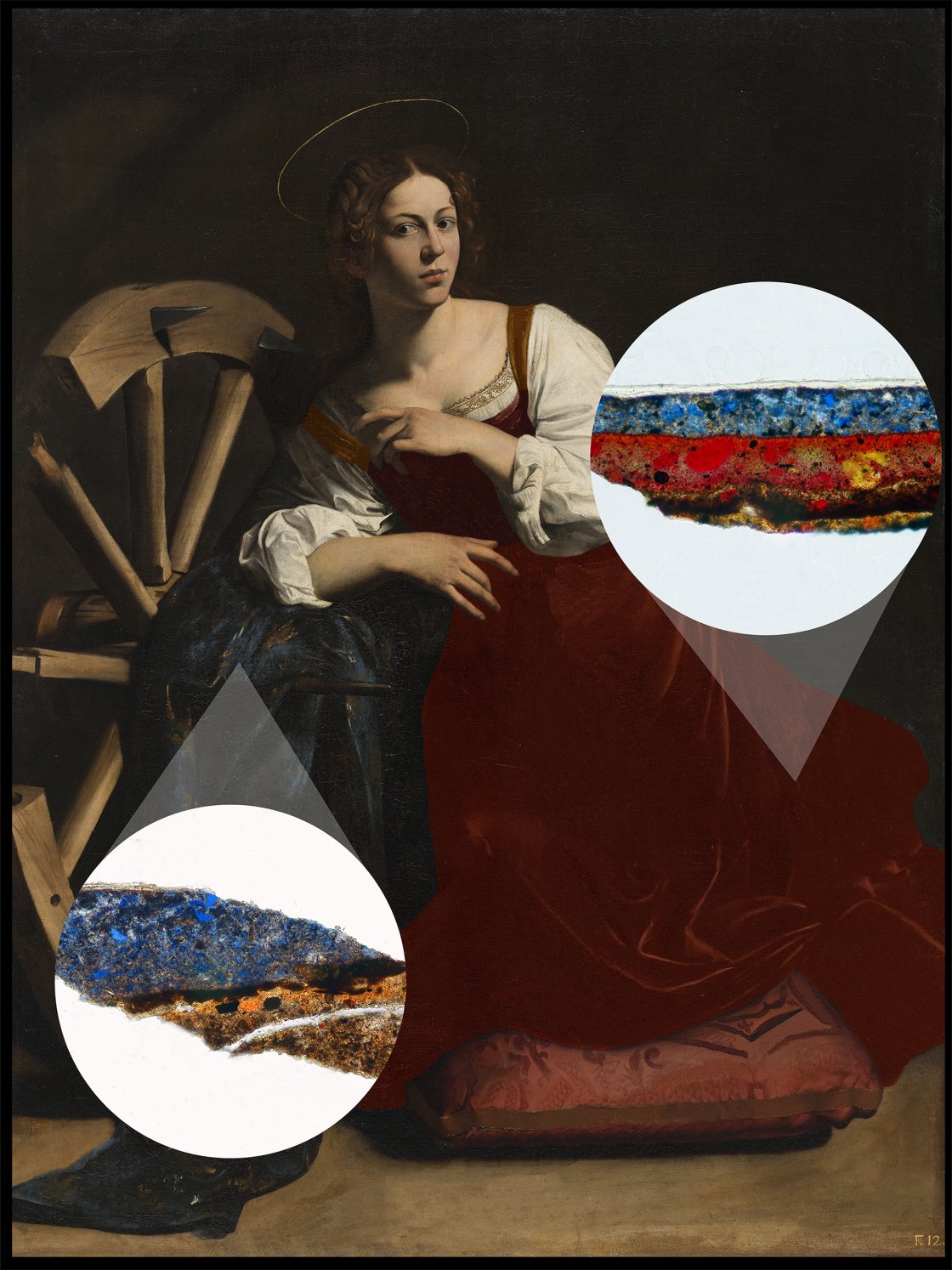 Detalle de las micromuestras del estudio de los materiales de la obra de "Santa Catalina de Alejandría" de Caravaggio