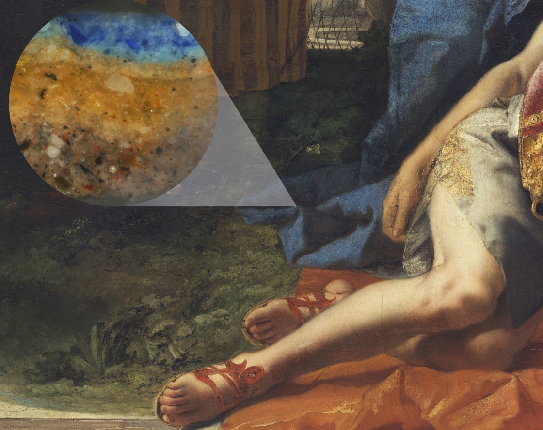 Detalle de la micromuestra tomada del manto de Apolo de obra de Giambattista Tiepolo