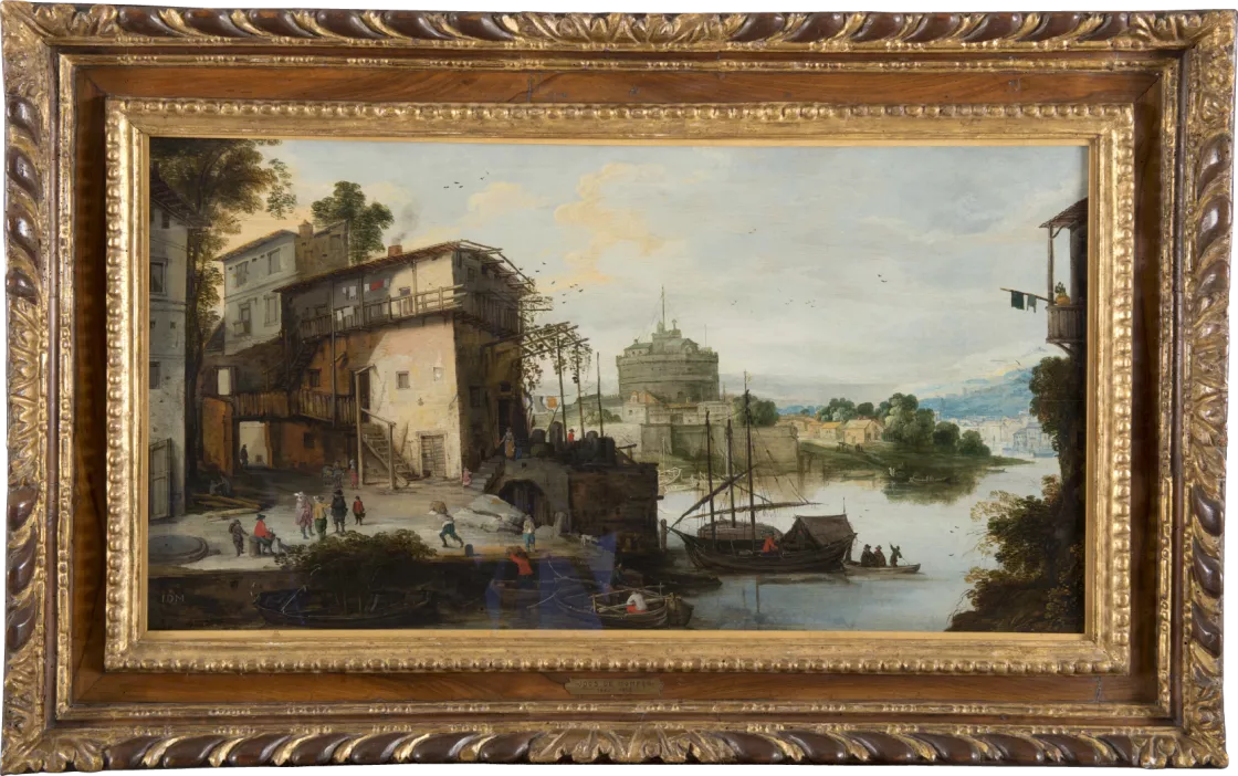 Master of the Monogram IDM (Circle of Joos de Momper?). View of a River Port with the Castel Sant'Angelo Master of the Monogram IDM (Circle of Joos de Momper?). View of a River Port with the Castel Sant'Angelo