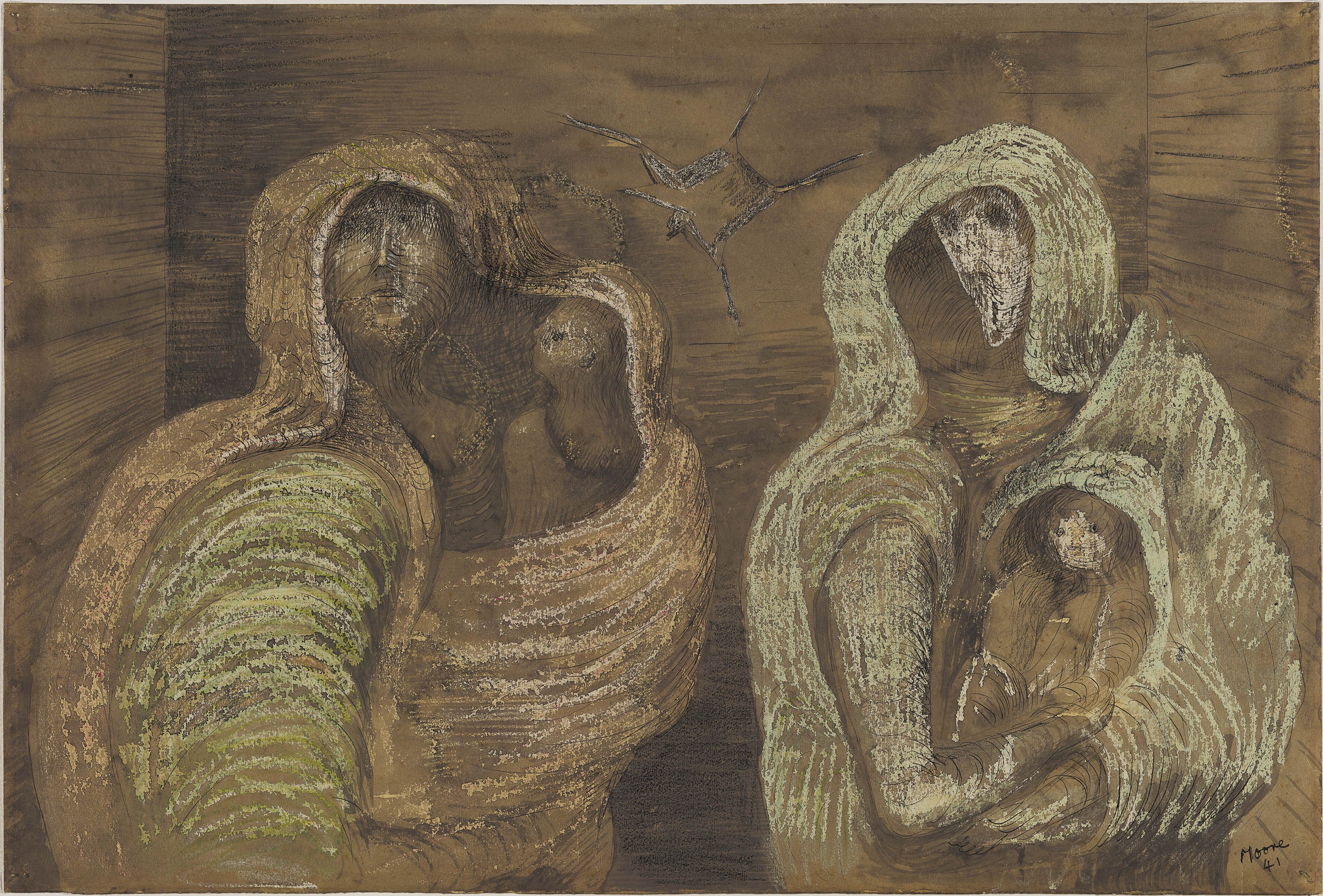 Dos madres con sus hijos en brazos. Henry Moore