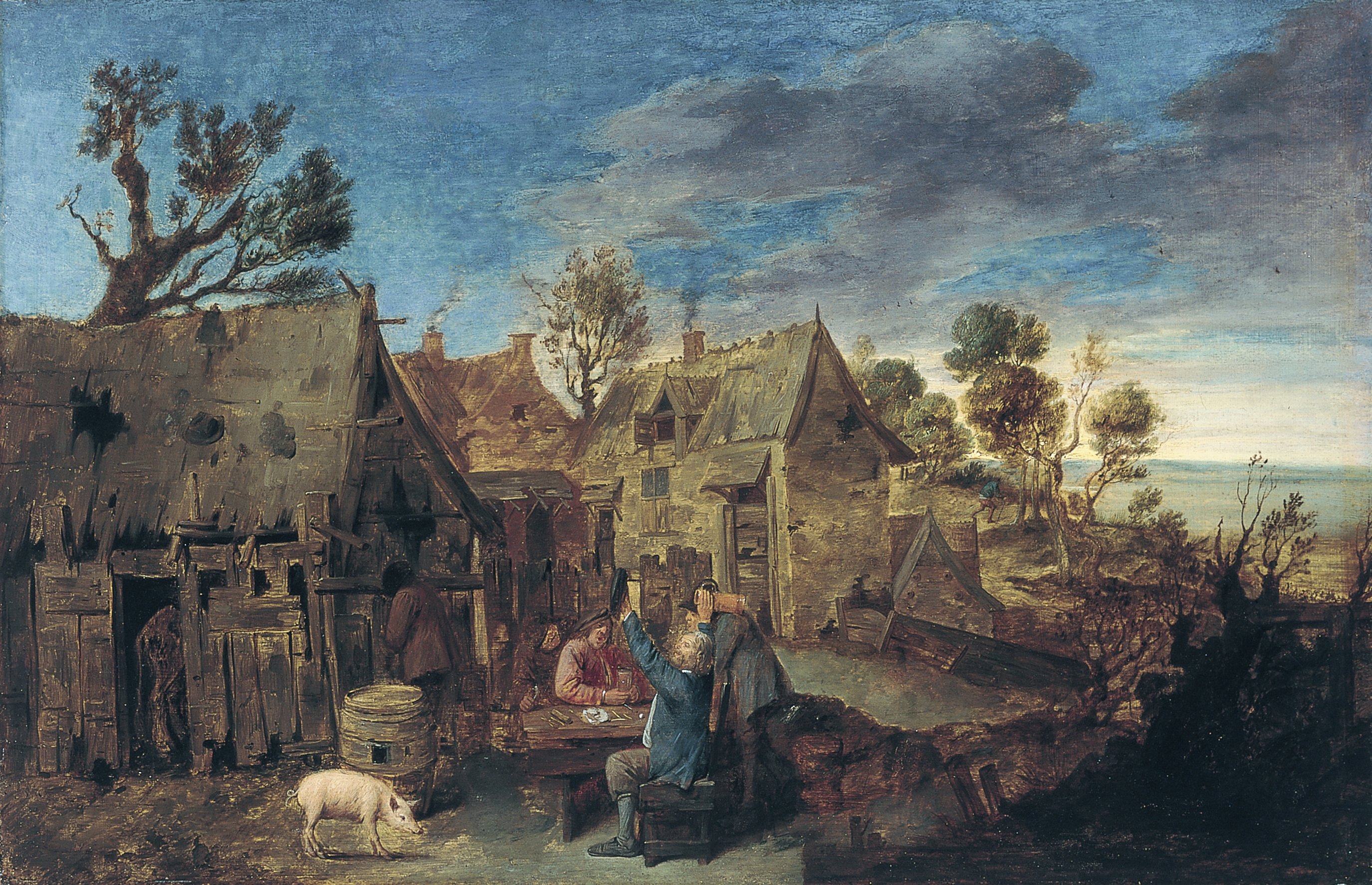 Village Scene With Men Drinking - Brouwer, Adriaen (attributed To ...