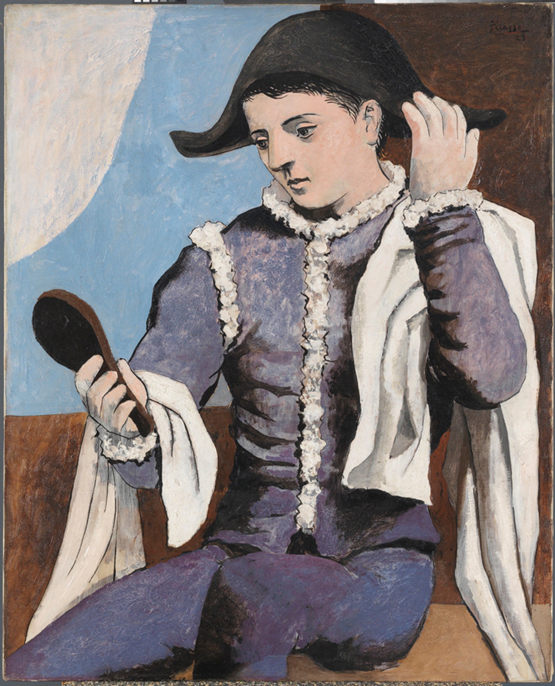 Imagen visible de la obra Arlequín con espejo, de Picasso