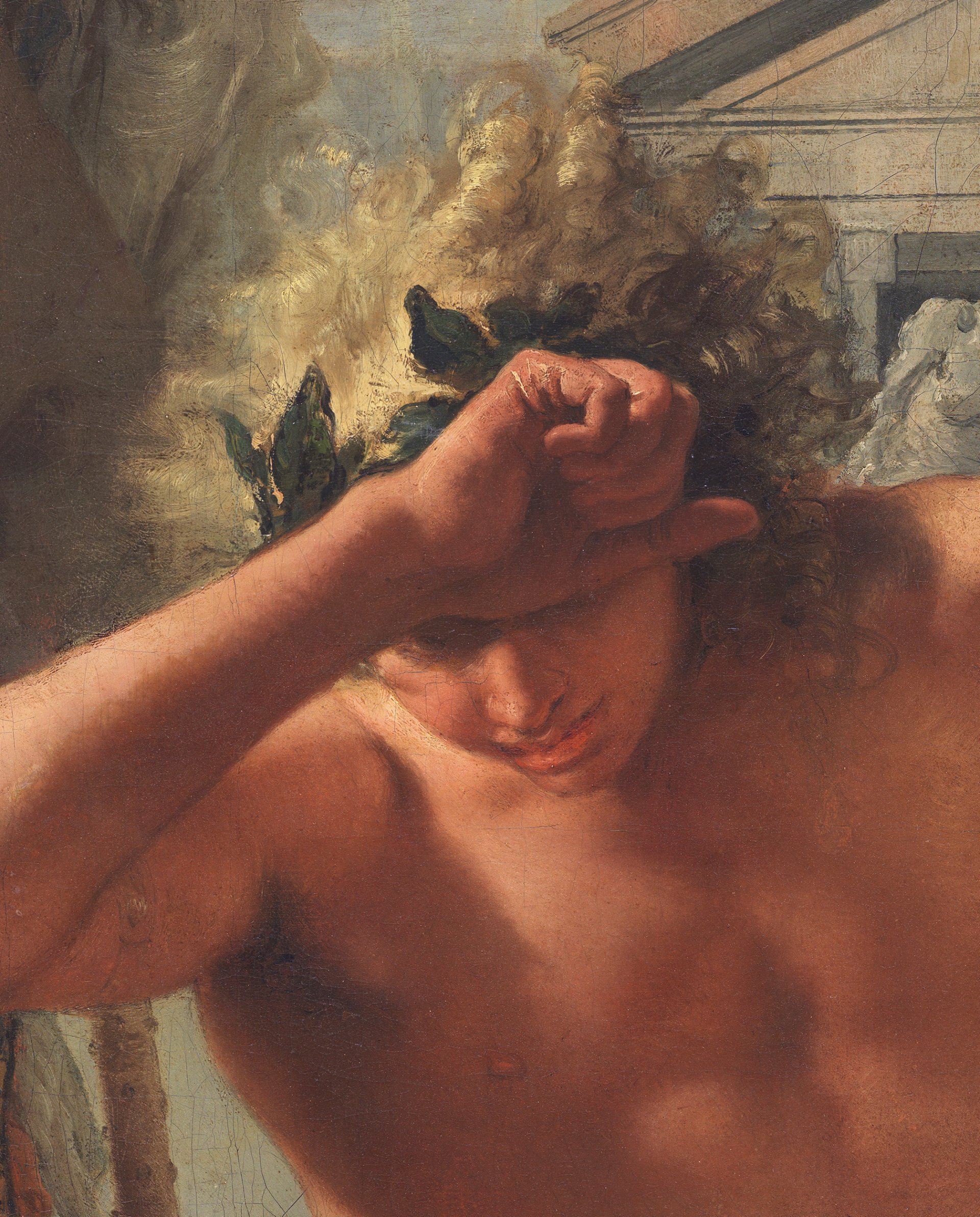Detail of Apollo in a visible image of Giambattista Tiepolo's painting.