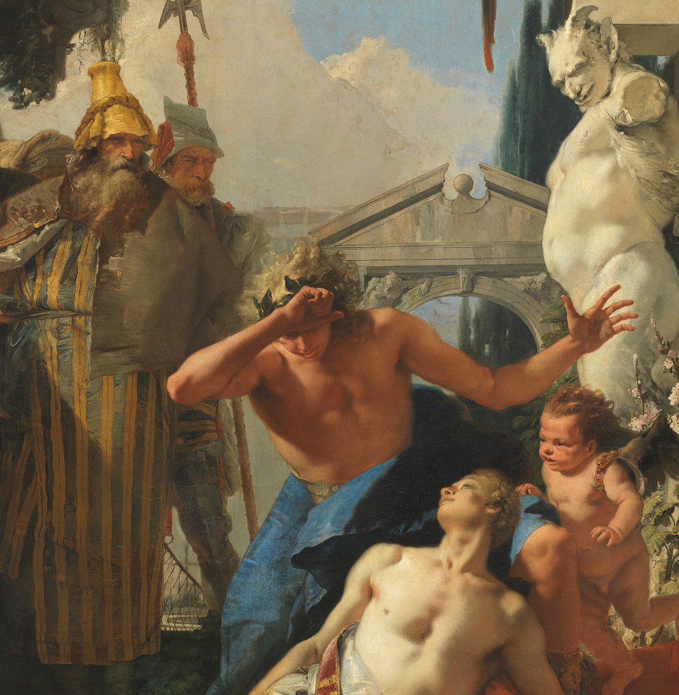 Detalle de la obra "La muerte de Jacinto" de Giambattista Tiepolo, antes de su restauración