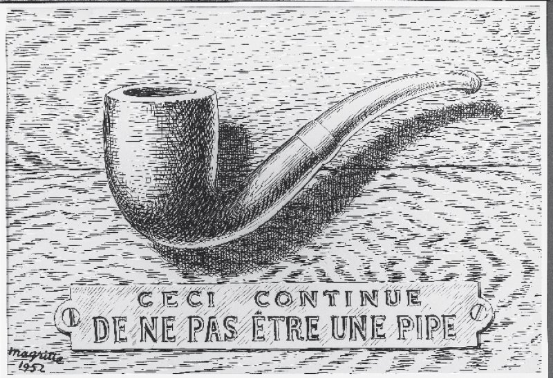 La Trahison des images. Ceci continue de ne pas être une pipe, 1952. René Magritte