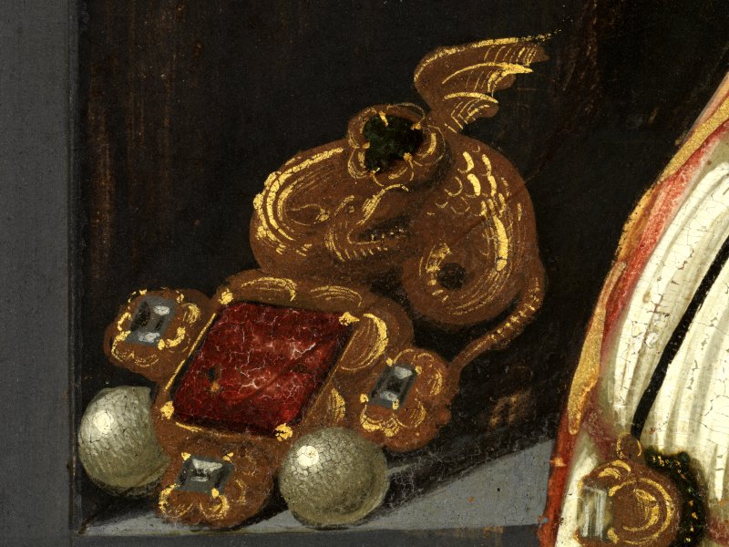 Detail of the jewel of Ghirlandaio's painting “Portrait of Giovanna Tornabuoni”