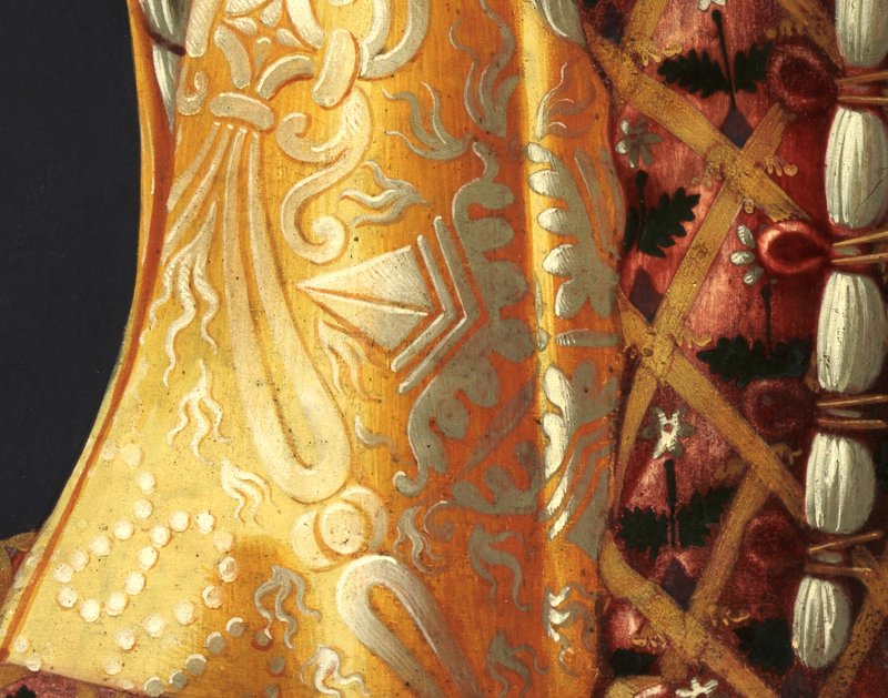 Detail of the brocade of the clothing of Ghirlandaio's painting, "Portrait of Giovanna Tornabuoni"