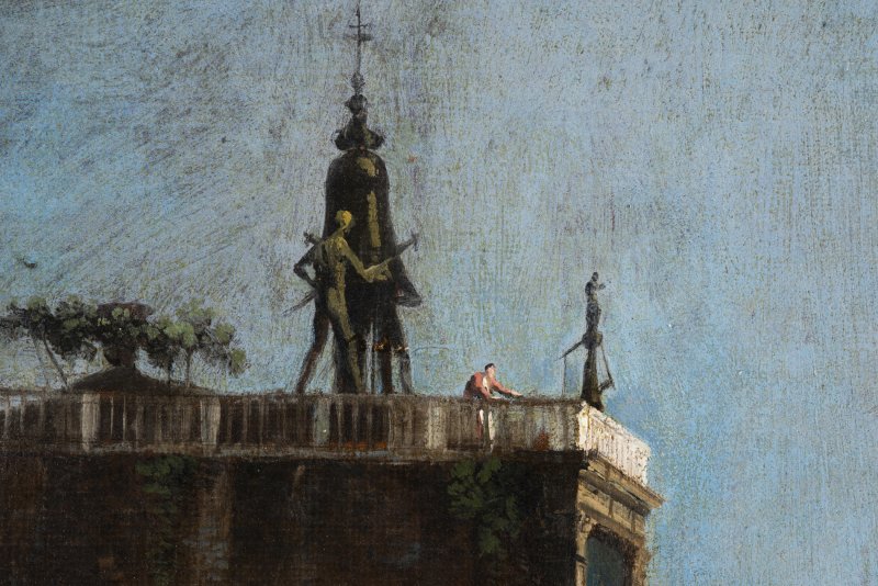 Detail in macro-photography of the painting by Canaletto, “The Piazza San Marco in Venice” 