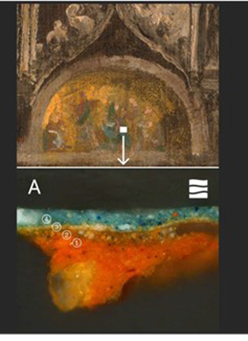 Micro-sample of the mosaic area of the painting “The Piazza San Marco in Venice”, by Canaletto