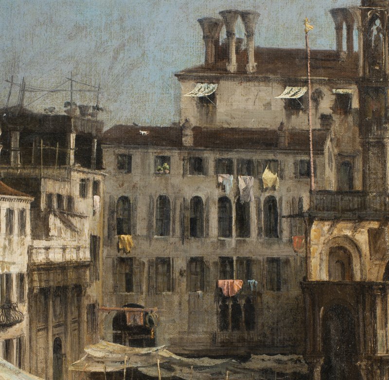 Detail of the visible image of the area of the buildings of “The Piazza San Marco in Venice”, by Canaletto 