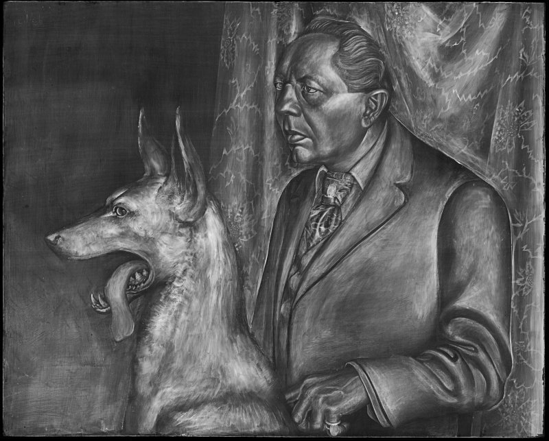 X-ray of Otto Dix's painting "Hugo Erfurth with a dog"