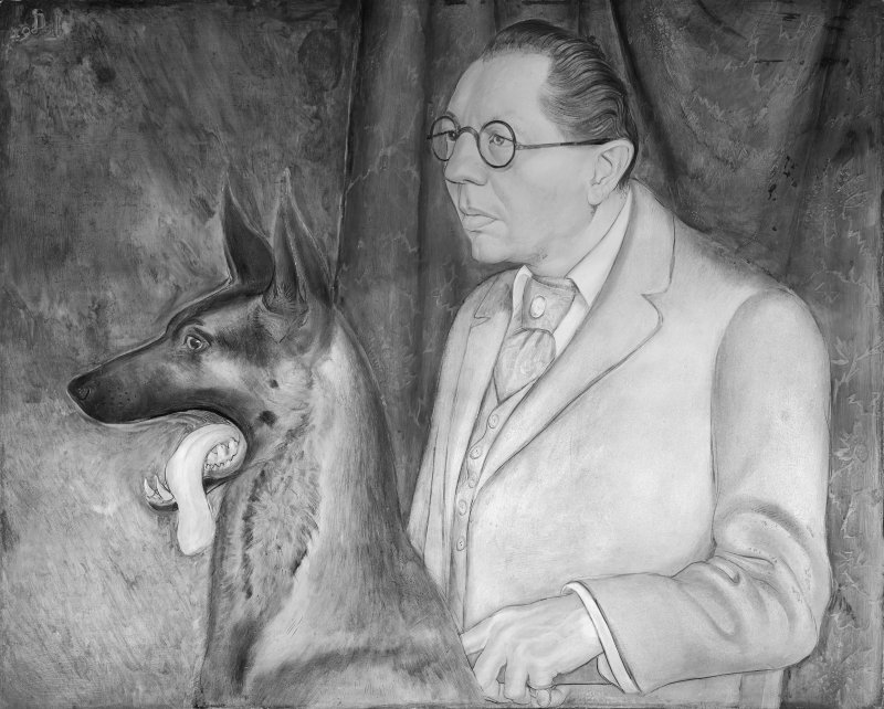 Infrared image of Otto Dix's painting "Hugo Erfurth with dog"