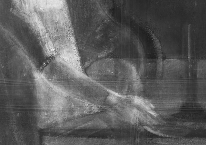 Detail of the X-ray of the female figure in Balthus' painting, "The Card Game", 1948- 1950