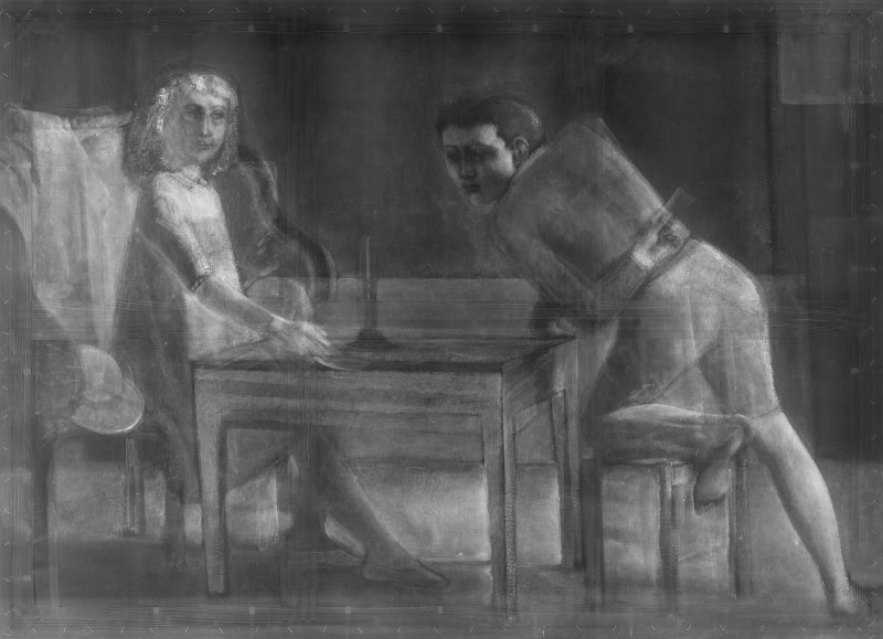 X-ray image of "The Card Game" 1948- 1950 by Balthus