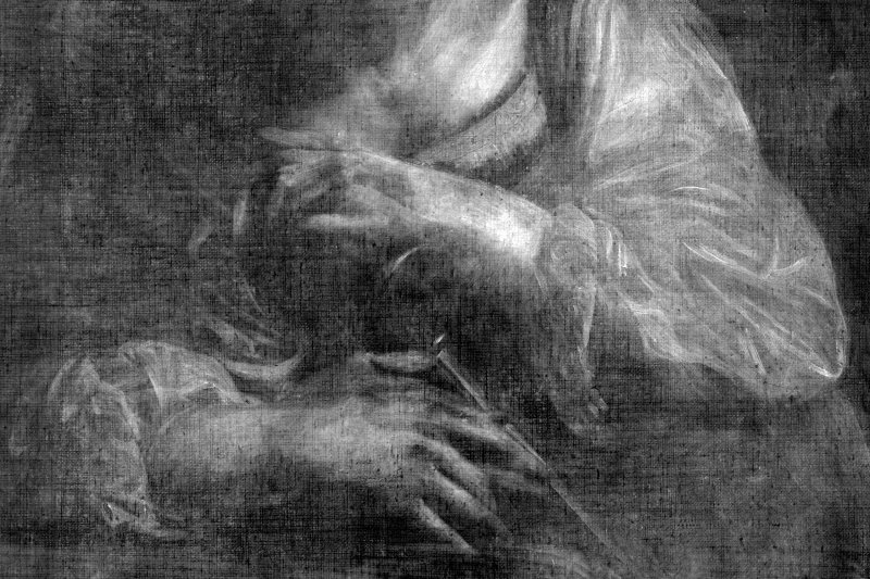 Detail of the radiographic image of Caravaggio's painting "Saint Catherine of Alexandria".