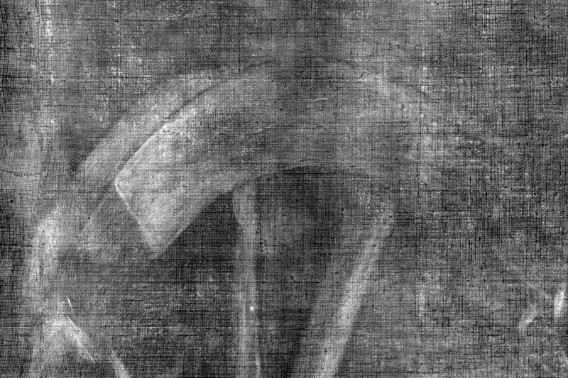 Detail of the radiographic image of the painting "Saint Catherine of Alexandria" by Caravaggio.