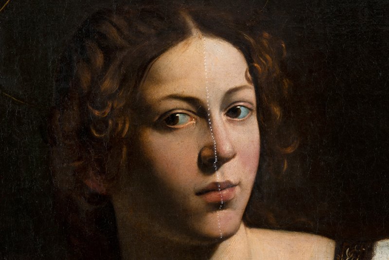 Detalle del proceso de restauración de "Santa Catalina de Alejandría" de Caravaggio