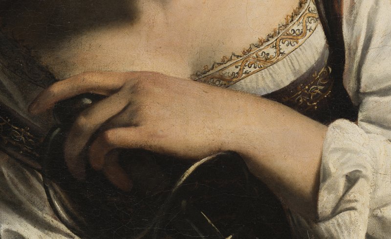 Detail of the visible image of Caravaggio's painting "Saint Catherine of Alexandria".
