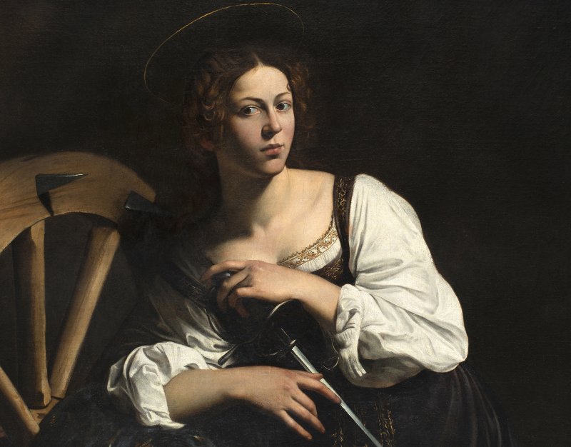 Detalle de la obra "Santa Catalina de Alejandría" de Caravaggio, después de la restauración