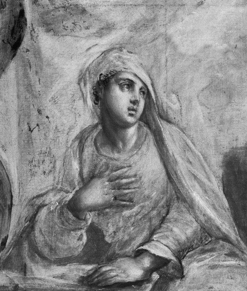 Detail of the infrared image of the painting "The Annunciation" c.1576, by El Greco.