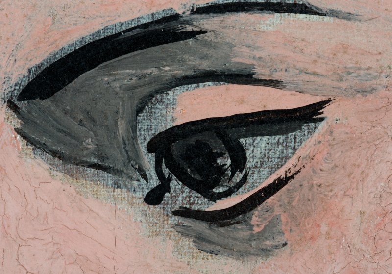 Detalle de macrofotografía de la obra Arlequín con espejo, de Picasso