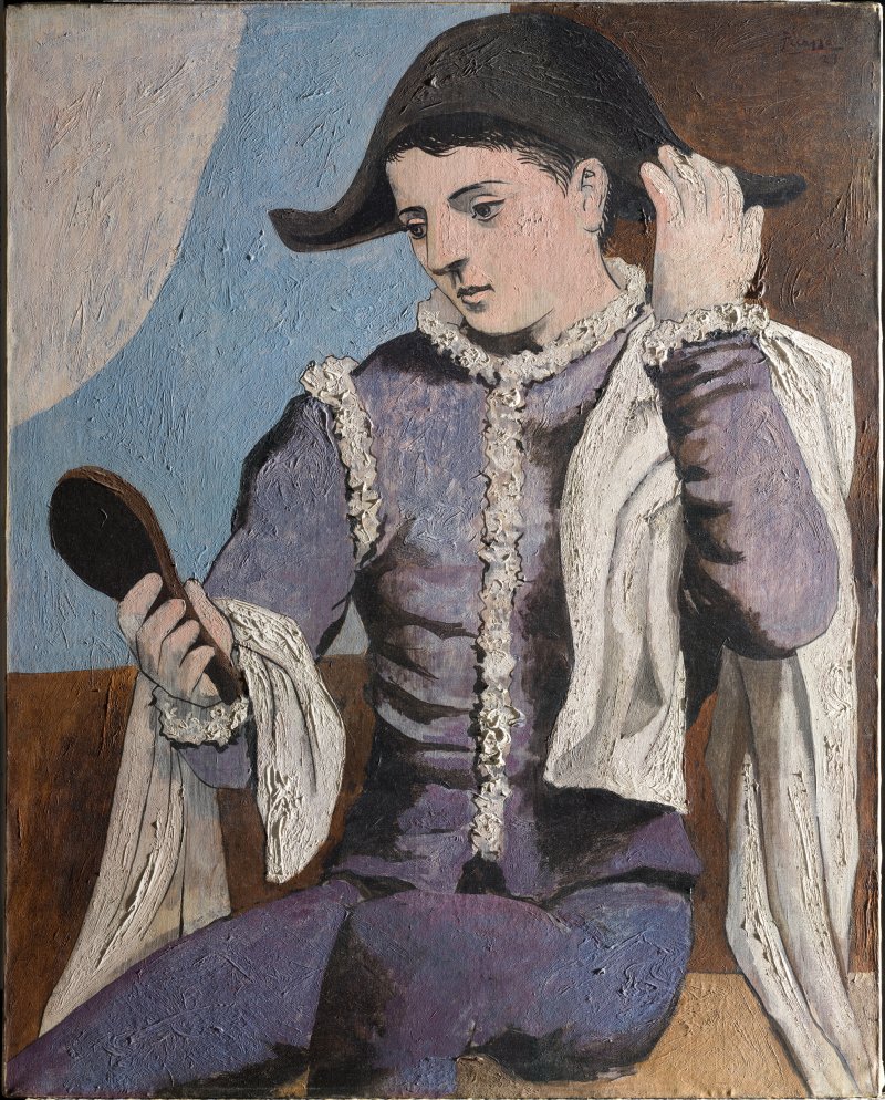 Imagen rasante de la obra Arlequín con espejo, de Picasso