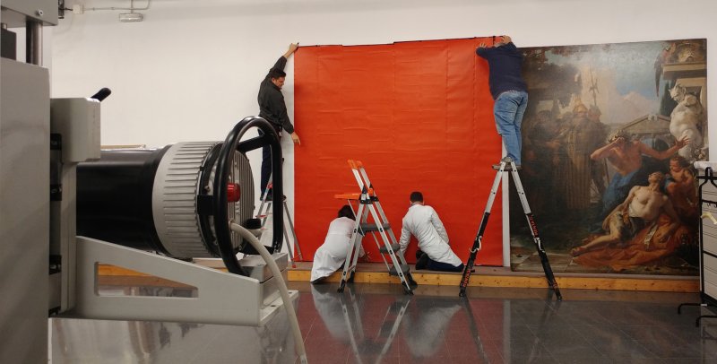 Preparation of Tiepolo's painting for radiographic photography