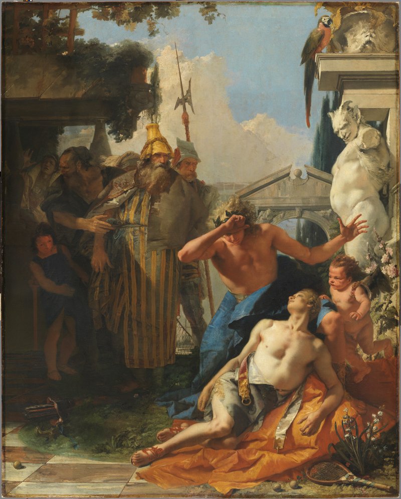 The painting "The Death of Hyacinthus" by Giambattista Tiepolo, before its restoration.
