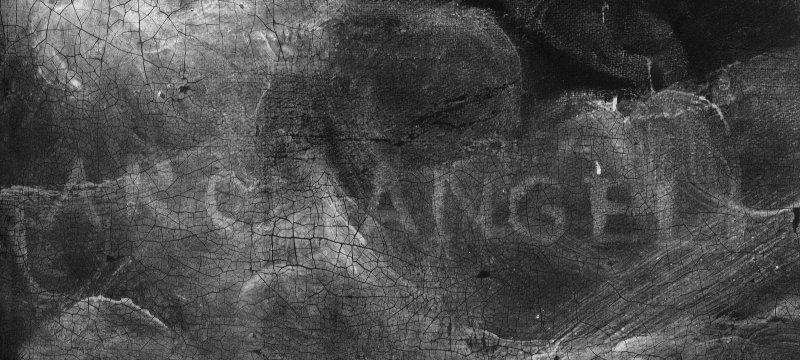 Detalle de la inscripción revelada en la radiografía de la obra de Tintoretto
