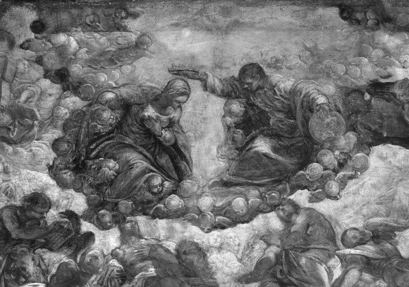 Detalle de la imagen infrarroja de La Coronación de la obra "El Paraíso", de Tintoretto