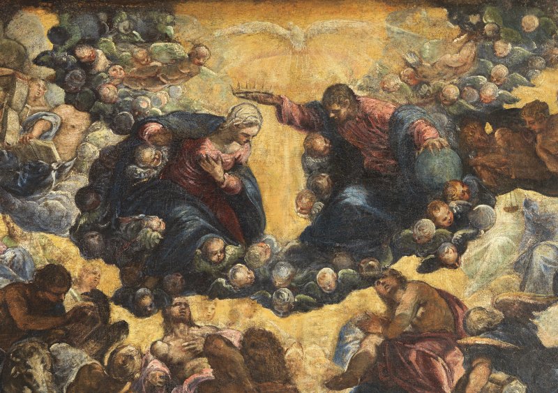 Detalle de la imagen visible de La Coronación de la obra "El Paraíso", de Tintoretto